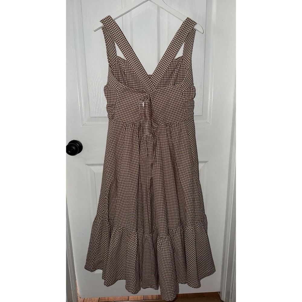 NEW $178 Anthropologie Maeve Midi Dress Brown Halter Bow Front‎ Gingham Size XL - Picture 4 of 9